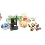 Selection of miscellaneous includes dressing table set, chess pieces, pottery etc