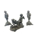 Spelter 3 piece candle holder set, marks to base