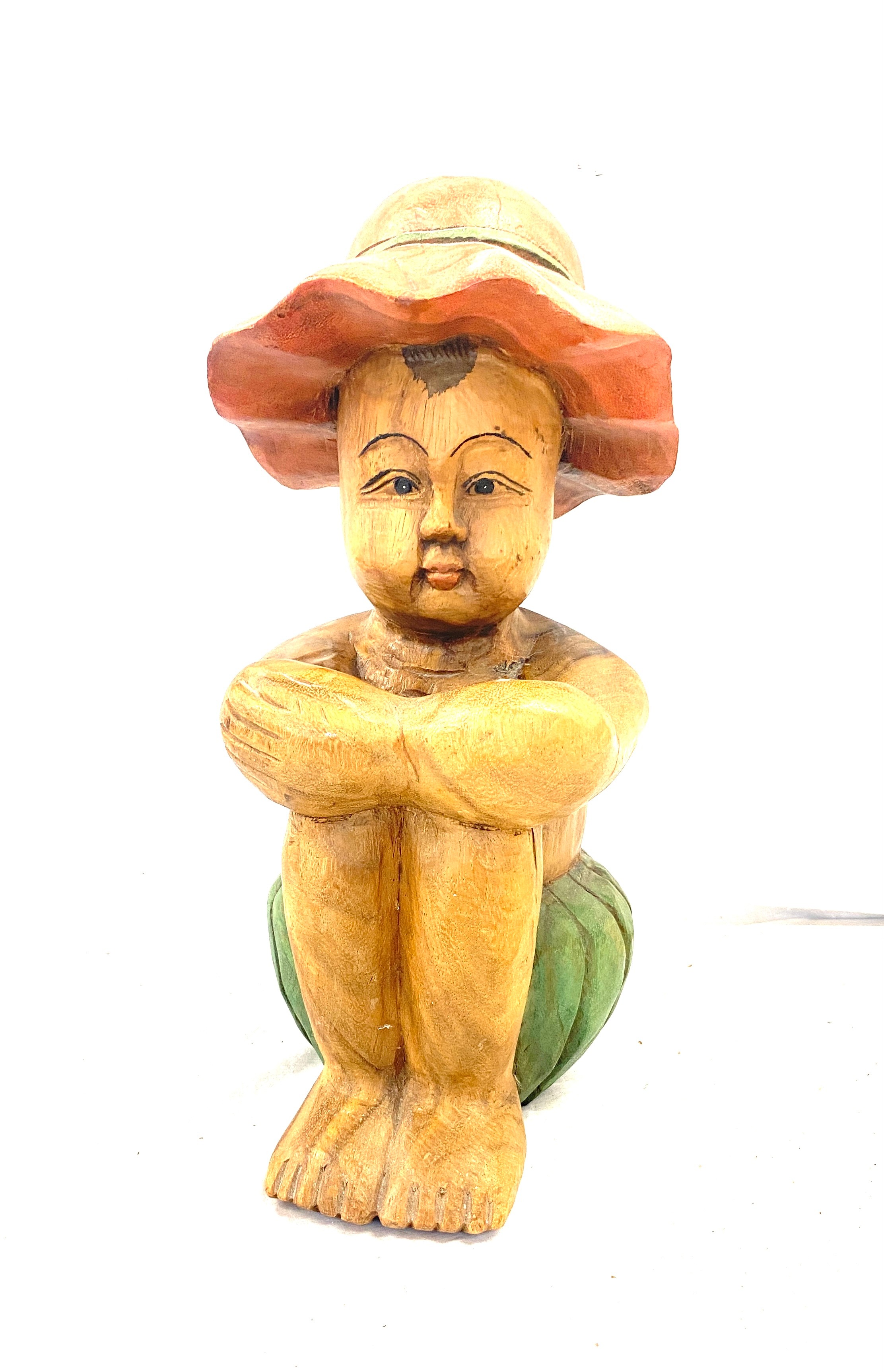Oriental carved wooden figure measures approx 14.5 inches tall - Image 5 of 5