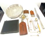 Selection of silver plated items includes edwin blyde quaich, hip flasks, includes silver filled