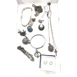 Tray of silver jewellery includes pendant with makers marks C.F, silver earrings, chains etc