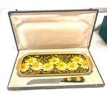 Cased Flower patterned G.Dumas cake tray and knife set