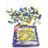 Selection of vintage and later die cast cars includes match box, hot wheels, weetabix corgi