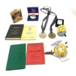 Selection of miscellaneous items includes lighter, AA Badge, Hip flask, medals etc