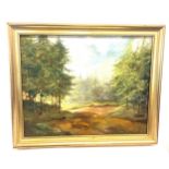 Framed Lewis Creighton painting, woodland, Yorkshire Moors, approximate frame measurements: Height