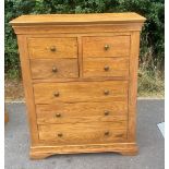 Four over three oak chest of drawers measures approx 47 inches tall, 38 inches wide and 17 inches
