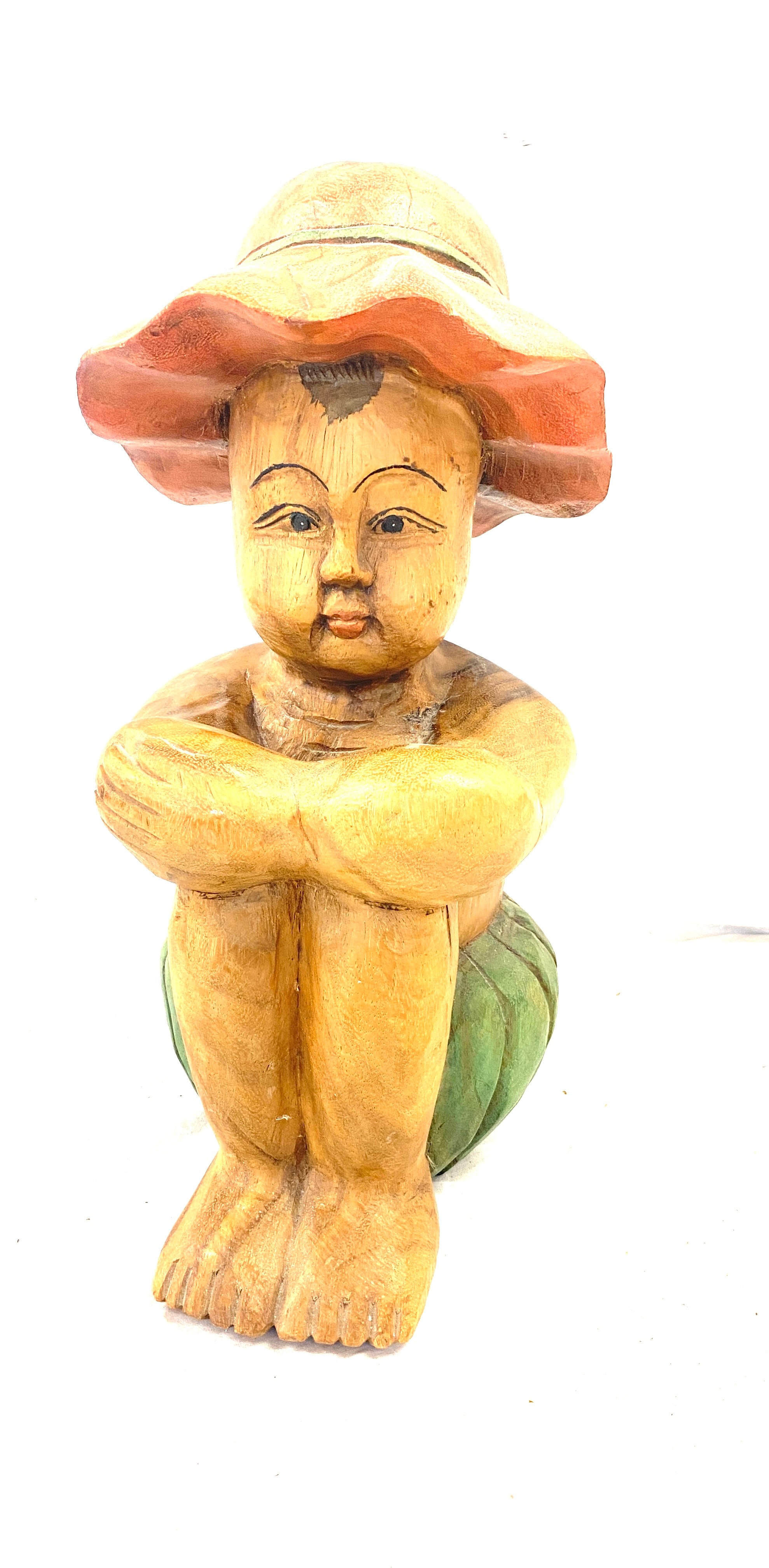 Oriental carved wooden figure measures approx 14.5 inches tall - Image 4 of 5
