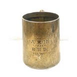Vintage small hallmarked silver JWB tankard total weight 104g engraving to front dated august 1901