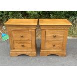 Pair of two drawer bed side tables each approx measures 25 inches tall, 21 inches wide, 15.5