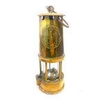 Brass miners lamp, Maker Eccles, overall height: 10 inches