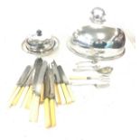 Selection of silver plated items includes butter dish meat cover etc