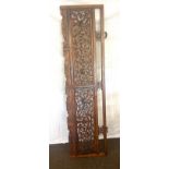 Carved oriental window cover measures approx 67 inches tall by 18 inches wide