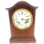 Vintage 2 keyhole inlaid mantel clock with key and pendulum, untested