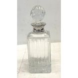 Hallmarked silver rimmed crystal glass decanter by Carrs