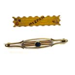 2 Vintage gold brooches to include a 9ct Mizpah and 14ct gold Sapphire brooch, total approximate