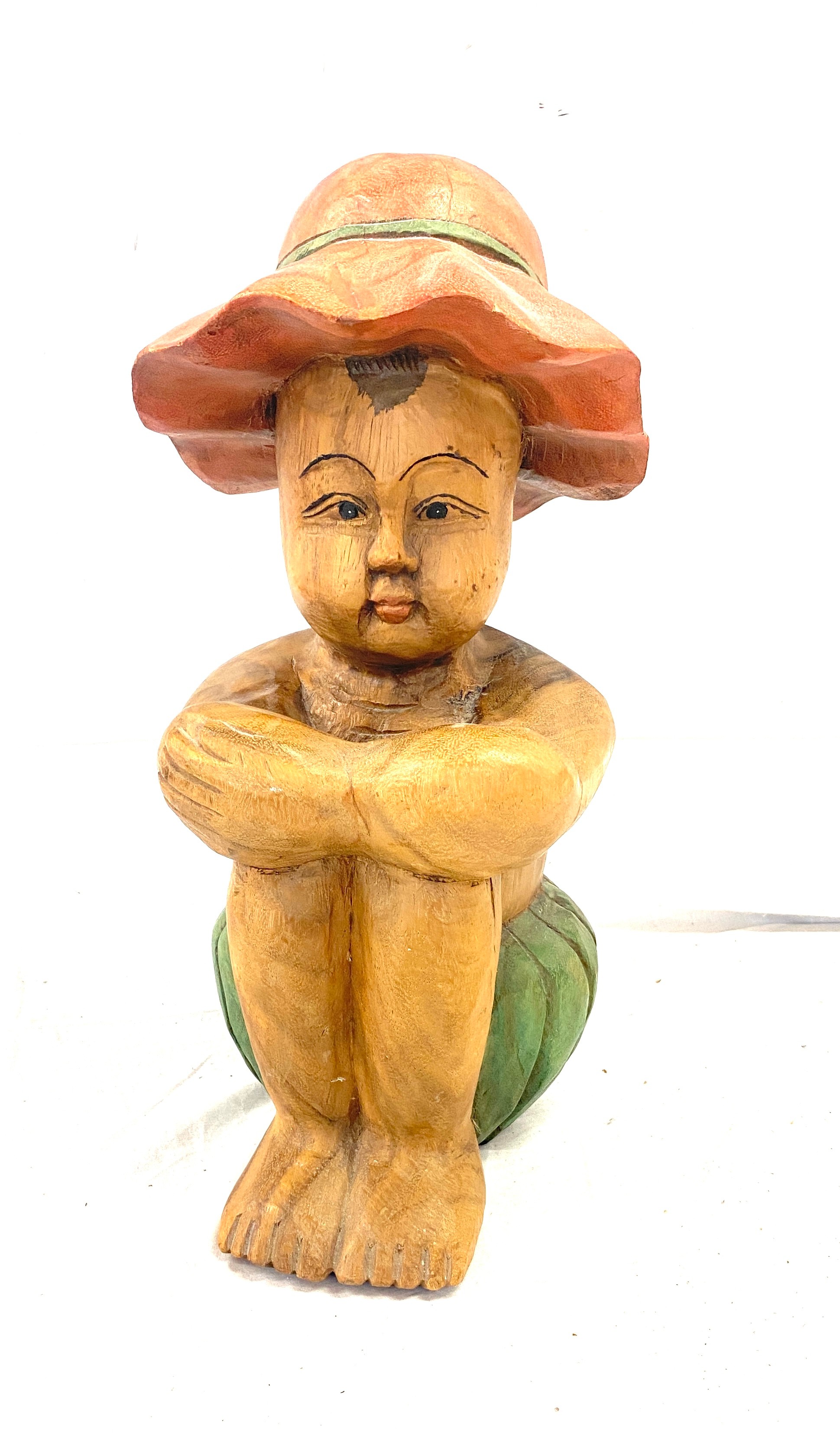 Oriental carved wooden figure measures approx 14.5 inches tall