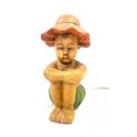 Oriental carved wooden figure measures approx 14.5 inches tall