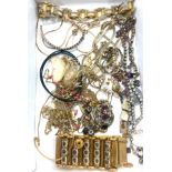 Tray of vintage ladies costume jewellery includes 12 carrot gold front and back cuff links,