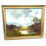 Framed Lewis Creighton painting, Yorkshire Moorland, approximate frame measurements: Height 19
