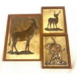 3 framed African 3d brass plaques, largest measures approx 11.5 inches by 8.5 inches