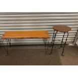 2 Wood and metal occasional tables, height of stool 26.5 inches, height of bench 19.5 inches
