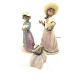 Selection of 3 nao figures includes lady with a fruit basket, lady with a dog an blanket and a