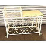 Wrought iron telephone hall seat measures approx 26.5 inches tall 34 inches wide 13 inches depth