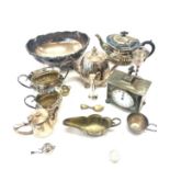Large selection of silver plated items to include Tray, teapots, spoons etc