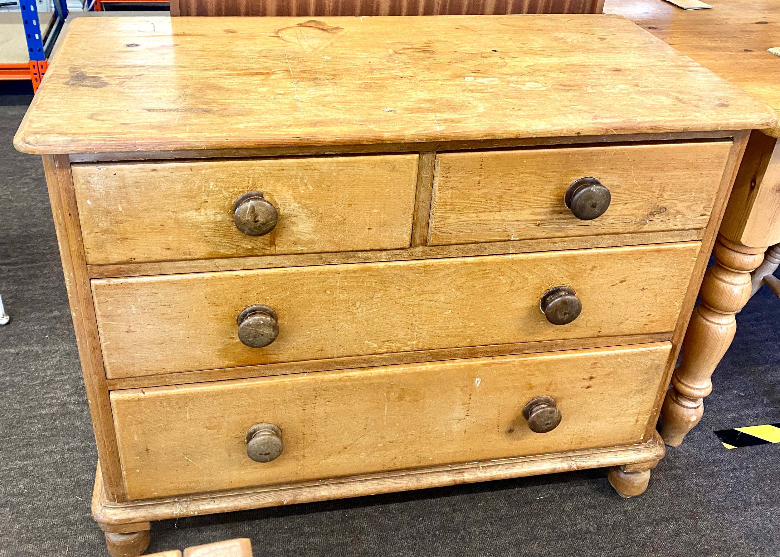 Antique pine 2 over 2 chest of drawers, loose leg, approximate measurements: 32 inches height, Width - Image 2 of 2