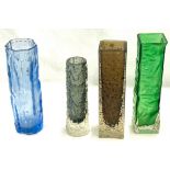 Selection of coloured glass cube vases, tallest measurements approximately 7 inches tall