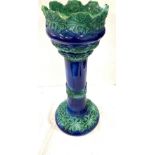 Blue and green jardiniere and stand overall height approx 27 inches