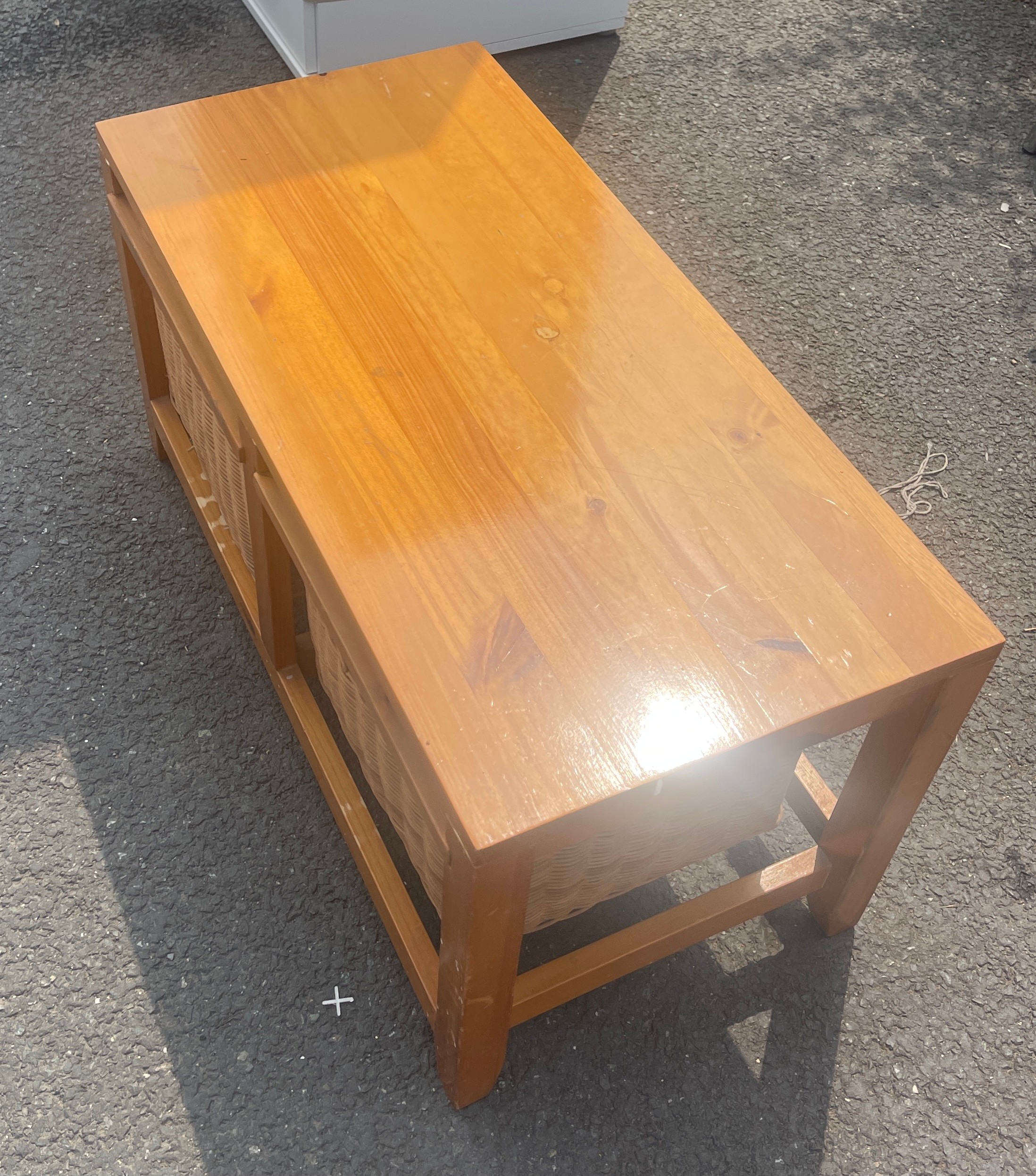 Beech and wicker two drawer coffee table measures approx 31 wide, 15 inches depth and 16 inches - Image 3 of 3