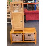 Beech and wicker two drawer coffee table measures approx 31 wide, 15 inches depth and 16 inches