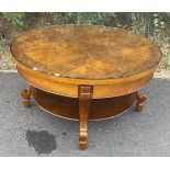 Circular wooden coffee table with glass cover, diameter 36 inches, Height 19 inches
