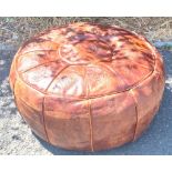 Vintage circular leather footstool, 21 inches diameter, height 9 inches