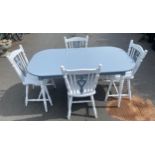 Painted kitchen table and 4 chairs, approximate table measurements: Height 28.5 inches, length 60