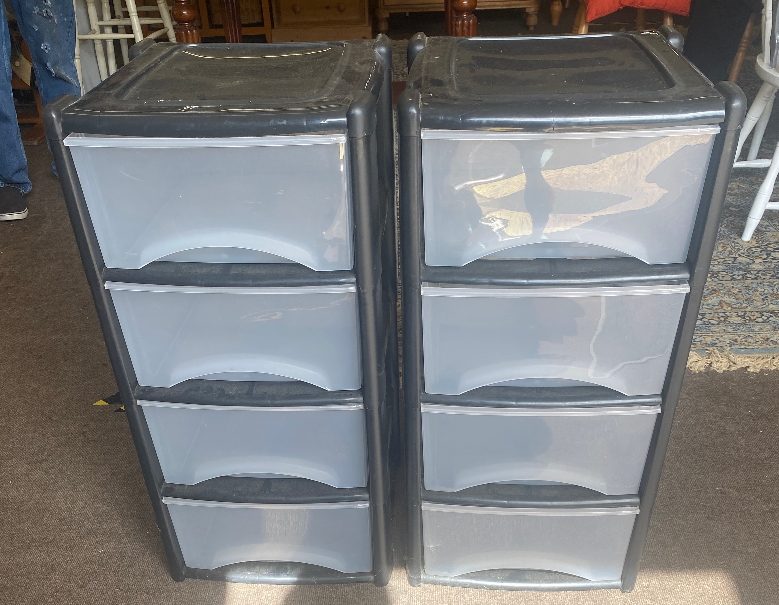 Two Plastic Storage approx measures height 31.5 inches by 15 inches wide