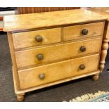 Antique pine 2 over 2 chest of drawers, loose leg, approximate measurements: 32 inches height, Width