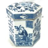 Antique Chinese Porcelain hexagonal lidded pot / caddy, approximate height 4.5 inches