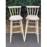 Pair painted wooden bar stools, overall height of each stool 41 inches