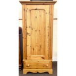 Vintage pine single door wardrobe with drawer, mirror to inside of door, approximate measurements:
