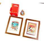 Bunnykins by Royal Doulton figure, 2 Walt Disney prints in small frames