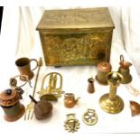 Brass coal box, approximate measurements: Height 12 inches, Width 16 inches, Depth 11 inches,