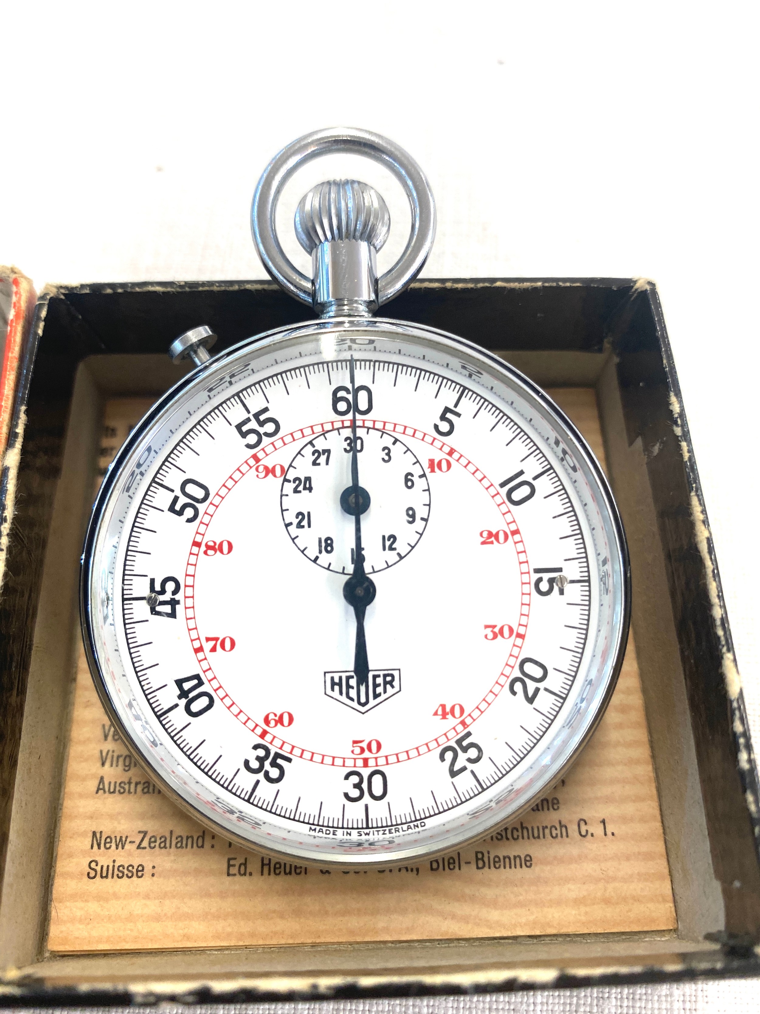 Cased heuer split second stopwatch, in original box