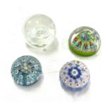 Selection of 4 vintage glass paperweights, milliefiori design