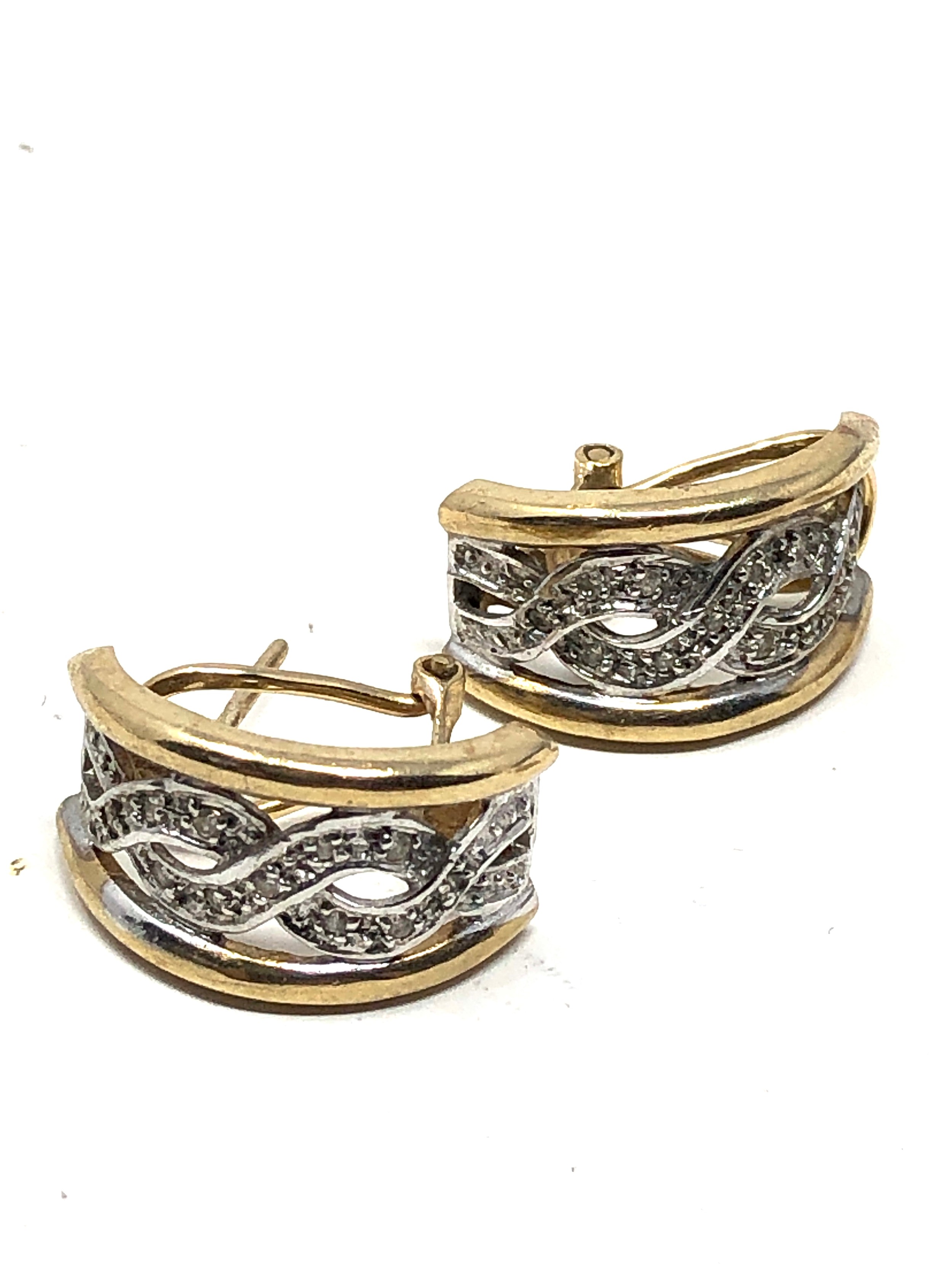 2 x 9ct gold diamond set half-hoop earrings (4.7g) - Bild 2 aus 3