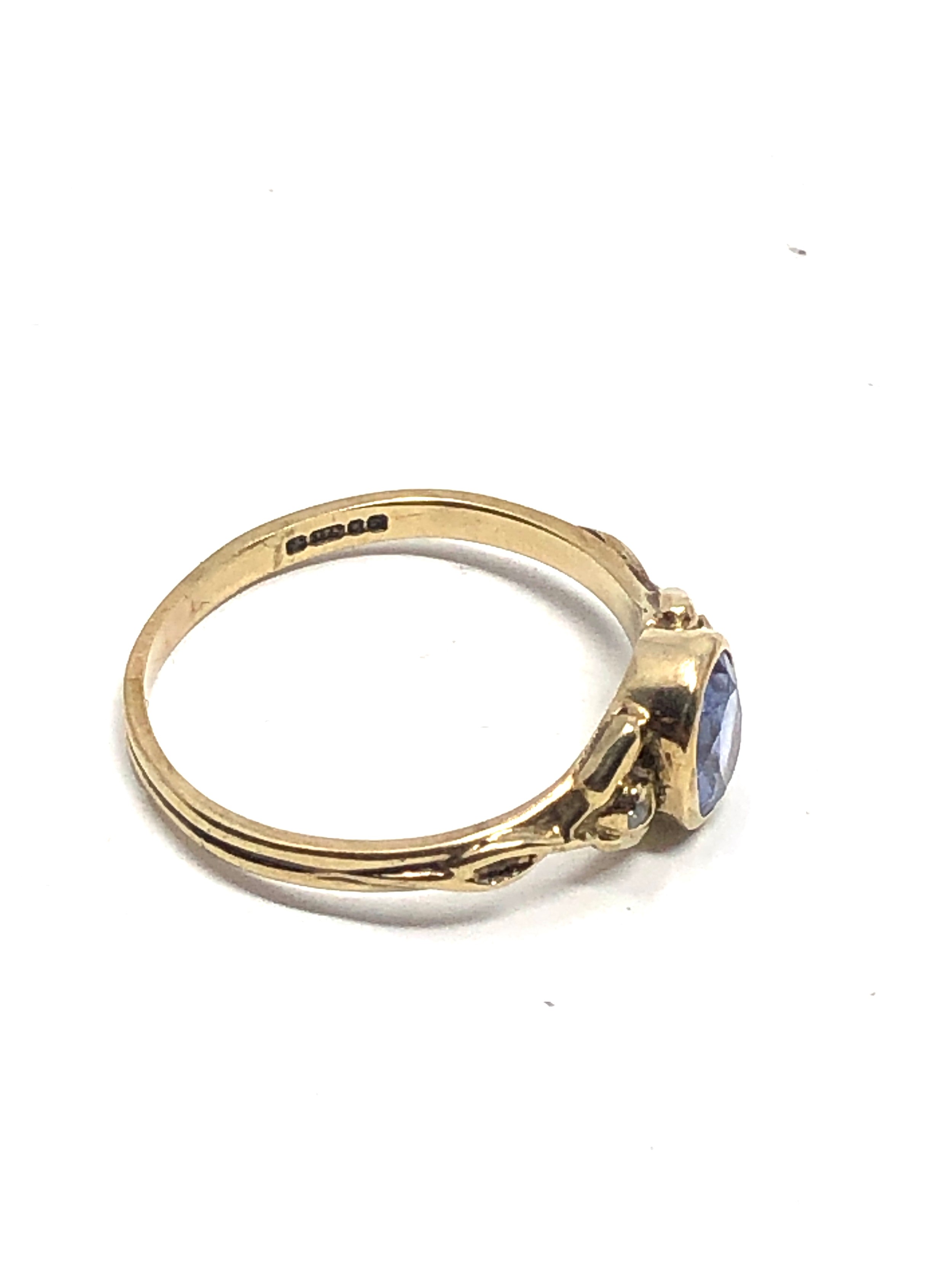 9ct gold vintage sapphire & diamond ring (2g) - Bild 2 aus 3