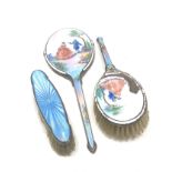 silver & enamel brushes & mirror