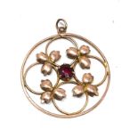 9ct gold antique paste floral pendant (1.4g)