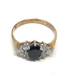 9ct gold vintage sapphire & clear stone ring (1.7g)